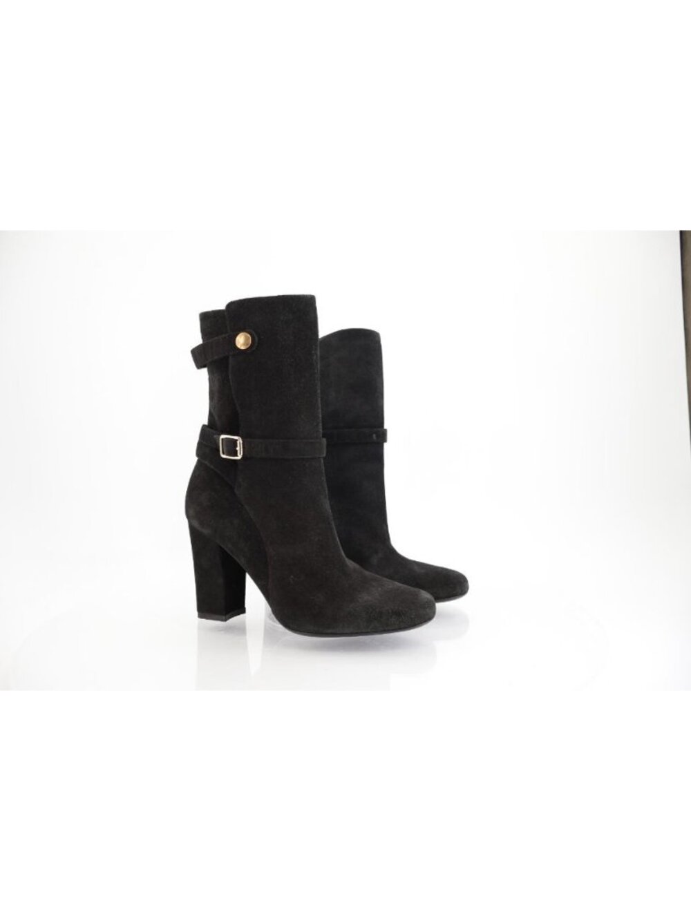 Theory Jodhpur Size 8.5 Mid Calf Black Suede Heeled Ankle Boots Booties Strap